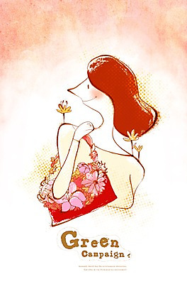 PSD 식물 여자 꽃 캠페인 가방 일러스트 한명 사람 성인 자연보호 환경 그린캠페인 보호 환경보전 에코 친환경 여자만 여자한명만 성인여자만 성인만 그린슈머 국내일러스트 1 잡화 컨셉 자연 사회이슈 파일형식