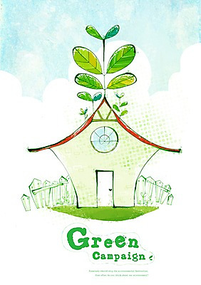 PSD 식물 캠페인 잎 일러스트 나뭇잎 주택 사람없음 건물 울타리 새싹 자연보호 환경 그린캠페인 보호 환경보전 에코 친환경 국내일러스트 건축물 컨셉 자연 담장 사회이슈 파일형식