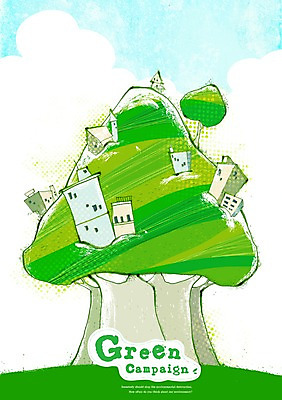 PSD 나무 식물 구름 캠페인 일러스트 하늘 주택 사람없음 건물 자연보호 환경 그린캠페인 보호 환경보전 에코 친환경 국내일러스트 자연요소 건축물 컨셉 자연 사회이슈 파일형식