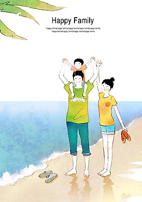 전신 PSD 나무 식물 여자 남자 행복 아들 어린이 바다 여행 신발 일러스트 가족 엄마 함께함 서기 미소 웃음 사람 소년 여러명 성인 해변 부모 모래사장 야자수 화목 자녀 목말 아빠 국내일러스트 감정 다수 컨셉 관계 모션 표정 파일형식