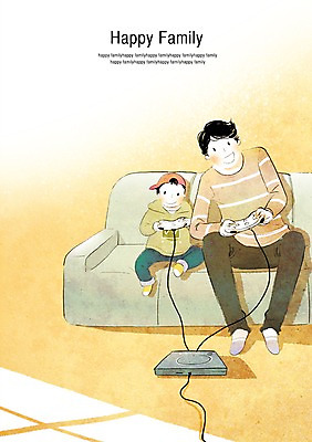 전신 PSD 남자 행복 아들 어린이 일러스트 가족 함께함 미소 웃음 사람 앉기 소년 성인 두명 부모 소파 화목 게임 자녀 아빠 게임기 부자지간 남자만 국내일러스트 감정 컨셉 의자 관계 모션 놀이 표정 파일형식