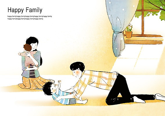 전신 PSD 나무 식물 여자 남자 행복 화분 아들 어린이 일러스트 장난 창문 가족 놀이 엄마 함께함 미소 웃음 사람 앉기 소년 여러명 성인 부모 화목 자녀 아기 커튼 아빠 국내일러스트 감정 다수 컨셉 관계 모션 표정 파일형식