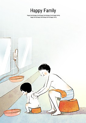 전신 PSD 남자 행복 아들 어린이 일러스트 가족 함께함 미소 웃음 사람 앉기 소년 성인 두명 부모 화목 목욕 거울 목욕탕 자녀 아빠 샤워기 대야 때밀기 부자지간 남자만 국내일러스트 감정 컨셉 관계 모션 표정 청결 파일형식