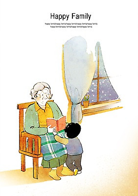 전신 PSD 여자 노년 남자 행복 할머니 어린이 의자 일러스트 창문 가족 손자 함께함 미소 웃음 사람 앉기 소년 성인 두명 책 독서 화목 눈 커튼 손주 국내일러스트 자연요소 감정 가구 컨셉 관계 모션 날씨 표정 파일형식