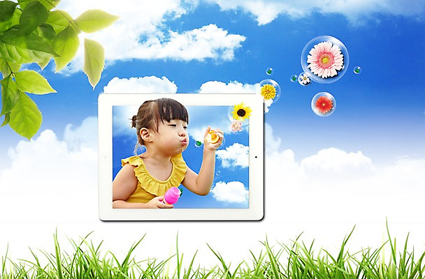 PSD 식물 구름 편집이미지 여자 꽃 어린이 잎 하늘 한명 미소 웃음 사람 소녀 잔디 초원 상반신 전자제품 컴퓨터 태블릿 스크린 터치 물방울 풀 비눗방울 스마트 비눗방울놀이 소통 여자만 여자한명만 어린이만 소녀만 소녀한명만 이미지편집 자연요소 1 컨셉 놀이 표정 스마트기기 파일형식