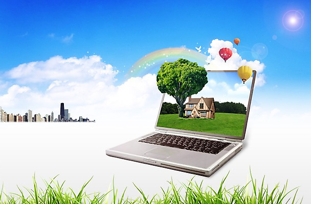 PSD 나무 식물 구름 편집이미지 무지개 하늘 주택 빌딩 잔디 초원 사람없음 건물 노트북 컴퓨터 기구 열기구 풀 스마트 소통 이미지편집 자연요소 건축물 컨셉 항공교통 전자제품 파일형식