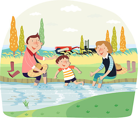 나무 식물 구름 모자 여자 남자 아들 어린이 농업 일러스트 가족 엄마 함께함 장화 미소 웃음 사람 소년 성인 세명 부모 농사 자녀 개울 아빠 농부 농기구 밀짚모자 귀농 경운기 국내일러스트 AI파일 자연요소 직업 모자_잡화 잡화 산업 신발 컨셉 관계 표정 강 농기계 파일형식 벡터