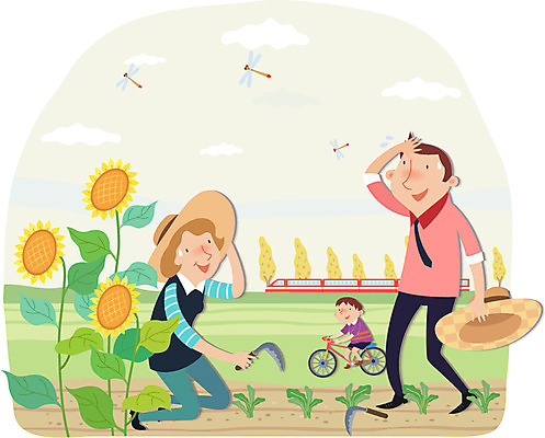 전신 나무 식물 동물 구름 모자 여자 남자 꽃 아들 어린이 교통수단 곤충 밭 농업 일러스트 가족 엄마 해바라기 함께함 미소 웃음 사람 소년 성인 세명 부모 농사 자전거 기차 자녀 아빠 잠자리 농부 승차 밀짚모자 귀농 고추잠자리 국내일러스트 AI파일 자연요소 직업 모자_잡화 잡화 산업 육상교통 교통 컨셉 관계 모션 대중교통 표정 바이크 파일형식 벡터