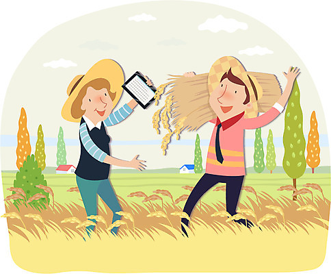 전신 나무 식물 구름 모자 여자 남자 농업 일러스트 가족 곡류 주택 논 함께함 서기 미소 웃음 사람 성인 두명 전자제품 컴퓨터 태블릿 스크린 농사 터치 벼 농부 밀짚모자 귀농 성인만 국내일러스트 AI파일 자연요소 직업 모자_잡화 잡화 산업 컨셉 관계 모션 표정 건물 스마트기기 파일형식 벡터