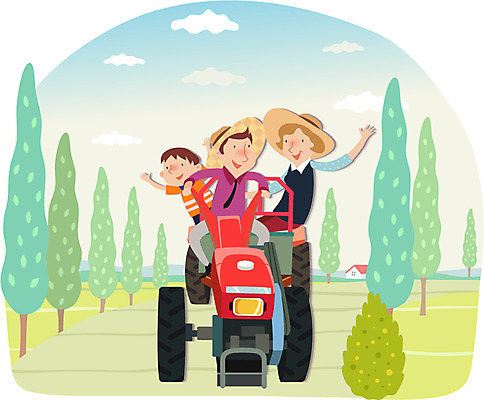 나무 식물 구름 모자 여자 남자 아들 어린이 밭 농업 일러스트 가족 엄마 주택 논 함께함 미소 웃음 사람 앉기 소년 성인 세명 부모 농사 자녀 아빠 농부 농기구 밀짚모자 귀농 경운기 국내일러스트 AI파일 자연요소 직업 모자_잡화 잡화 산업 컨셉 관계 모션 표정 건물 농기계 파일형식 벡터