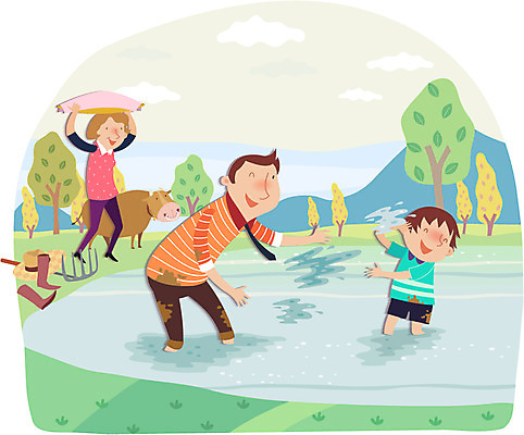 전신 나무 식물 동물 구름 모자 여자 남자 아들 호수 어린이 농업 일러스트 포유류 가족 물놀이 엄마 산 함께함 장화 서기 미소 웃음 사람 소년 성인 세명 물 부모 농사 식사 자녀 소 아빠 농부 농기구 밀짚모자 귀농 갈퀴 국내일러스트 AI파일 자연요소 직업 모자_잡화 잡화 산업 신발 컨셉 관계 모션 놀이 표정 파일형식 벡터