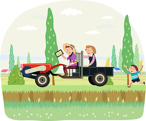 나무 식물 구름 모자 여자 남자 아들 어린이 밭 농업 일러스트 가족 엄마 주택 논 함께함 미소 웃음 사람 소년 성인 세명 전자제품 컴퓨터 부모 태블릿 스크린 농사 터치 자녀 아빠 농부 농기구 밀짚모자 귀농 경운기 국내일러스트 AI파일 자연요소 직업 모자_잡화 잡화 산업 컨셉 관계 표정 건물 스마트기기 농기계 파일형식 벡터