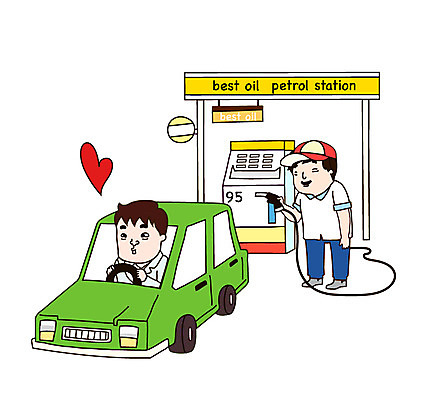 남자 일러스트 자동차 미소 웃음 사람 성인 두명 고객 직원 주유기 주유소 주유소직원 남자만 성인남자만 성인만 국내일러스트 AI파일 육상교통 표정 기계 주유 파일형식 벡터