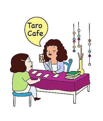 여자 말풍선 의자 일러스트 탁자 미소 웃음 사람 앉기 성인 두명 카페 고객 직원 타로 타로카드 여자만 성인여자만 성인만 국내일러스트 AI파일 가구 모션 표정 상점 트럼프 파일형식 벡터