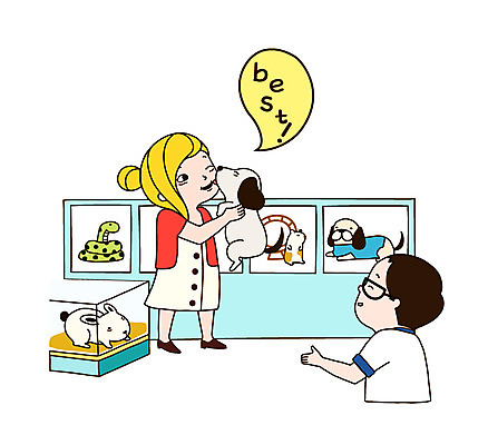 동물 여자 남자 일러스트 포유류 서기 미소 웃음 사람 성인 두명 반려동물 상점 고양이 토끼 강아지 고객 직원 애견샵 성인만 국내일러스트 AI파일 모션 표정 개 파일형식 벡터