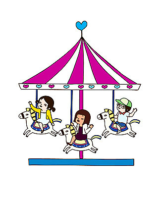 전신 여자 남자 어린이 일러스트 미소 웃음 사람 앉기 소녀 소년 세명 놀이공원 놀이기구 회전목마 어린이만 국내일러스트 AI파일 모션 표정 테마파크 파일형식 벡터