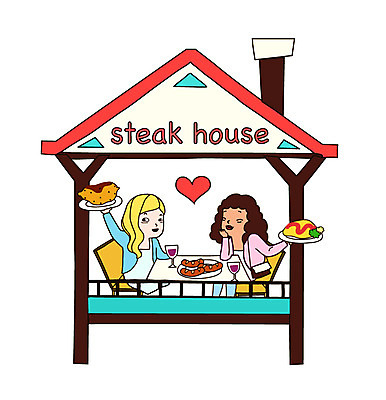 그릇 접시 여자 음식 와인잔 일러스트 탁자 잔 주류 육류 스테이크 미소 웃음 사람 앉기 성인 두명 컵 식당 레스토랑 와인 소시지 육식 오므라이스 여자만 성인여자만 성인만 국내일러스트 AI파일 식기 음료 가구 술잔 식재료 모션 서양음식 표정 상점 가공식품 계란요리 파일형식 벡터