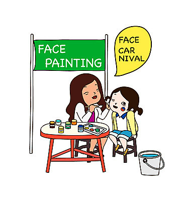 전신 여자 어린이 말풍선 일러스트 페인팅 탁자 미소 웃음 사람 앉기 소녀 성인 두명 물감 물통 페이스페인팅 여자만 국내일러스트 AI파일 가구 모션 표정 미술도구 파일형식 벡터