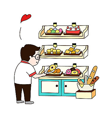 전신 남자 빵 일러스트 집게 한명 서기 미소 웃음 사람 성인 빵집 고객 제빵 마트 남자만 남자한명만 성인남자만 성인만 국내일러스트 AI파일 1 음식 모션 표정 제과제빵 상점 파일형식 벡터
