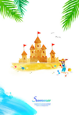 전신 PSD 식물 계절 여자 어린이 모래 바다 백그라운드 일러스트 나뭇잎 불가사리 한명 미소 웃음 사람 앉기 풍경 소녀 해변 여름 성 모래성 여자만 여자한명만 어린이만 소녀만 소녀한명만 국내일러스트 1 건축물 잎 모션 극피동물 표정 파일형식