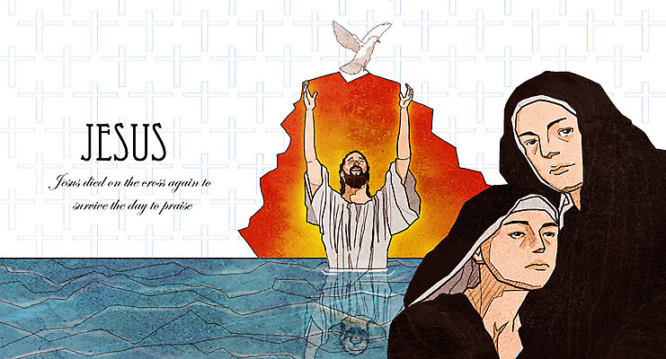 PSD 동물 여자 남자 기독교 종교 물결 바다 백그라운드 일러스트 조류 부활절 사람 여러명 성인 해변 물 교회 믿음 희망 예수 비둘기 부활 수녀 성인만 국내일러스트 자연요소 기념일 감정 다수 종교건축 건물 천주교 신_종교 파일형식