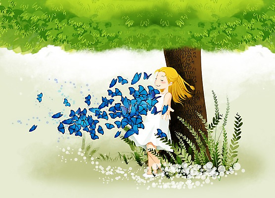 전신 PSD 나무 식물 동물 여자 어린이 나비 곤충 일러스트 함께함 한명 서기 미소 웃음 사람 소녀 소통 여자만 여자한명만 어린이만 소녀만 소녀한명만 국내일러스트 1 컨셉 모션 표정 파일형식