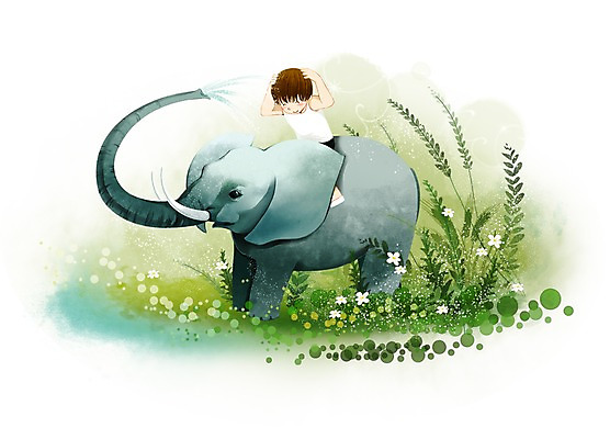 전신 PSD 식물 동물 남자 꽃 어린이 꽃밭 일러스트 포유류 코끼리 함께함 한명 미소 웃음 사람 앉기 소년 흰색 소통 남자만 남자한명만 어린이만 소년만 소년한명만 국내일러스트 1 컬러 컨셉 모션 표정 파일형식