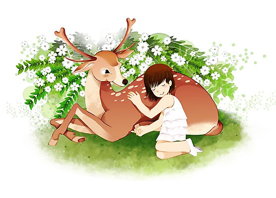 전신 PSD 식물 동물 여자 꽃 어린이 일러스트 포유류 사슴 함께함 한명 미소 웃음 사람 앉기 소녀 흰색 하트 소통 여자만 여자한명만 어린이만 소녀만 소녀한명만 국내일러스트 모양 1 컬러 컨셉 모션 표정 파일형식