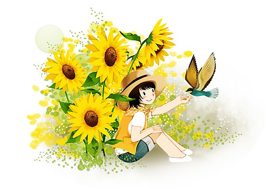 전신 PSD 식물 동물 여자 꽃 어린이 꽃밭 일러스트 조류 함께함 한명 미소 웃음 사람 앉기 소녀 노란색 소통 여자만 여자한명만 어린이만 소녀만 소녀한명만 국내일러스트 1 컬러 컨셉 모션 표정 파일형식