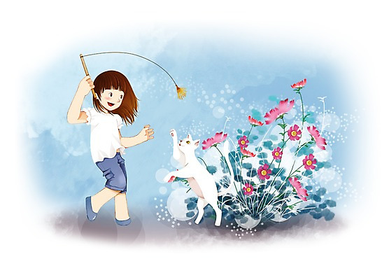 전신 PSD 식물 동물 여자 꽃 어린이 분홍색 꽃밭 일러스트 포유류 함께함 한명 서기 미소 웃음 사람 소녀 고양이 소통 여자만 여자한명만 어린이만 소녀만 소녀한명만 국내일러스트 1 컬러 컨셉 모션 표정 반려동물 파일형식