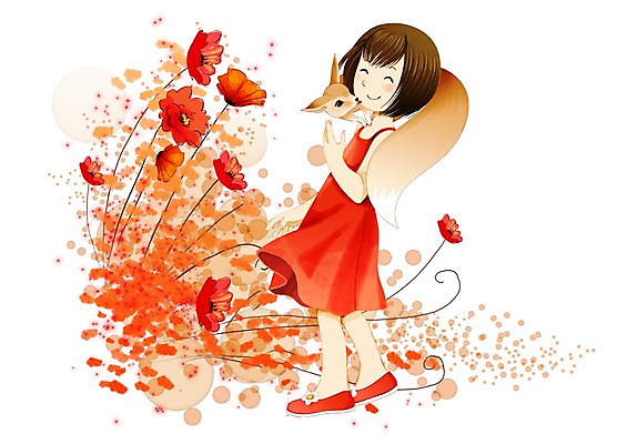 전신 PSD 식물 동물 여자 꽃 어린이 꽃밭 일러스트 포유류 함께함 한명 서기 미소 웃음 사람 소녀 빨간색 여우 소통 여자만 여자한명만 어린이만 소녀만 소녀한명만 국내일러스트 1 컬러 컨셉 모션 표정 파일형식