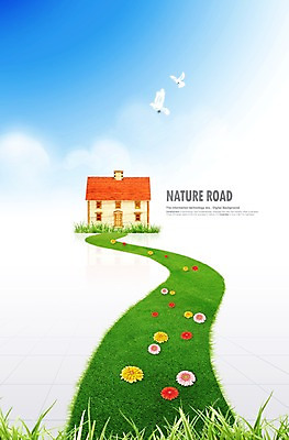 PSD 식물 동물 구름 편집이미지 꽃 길 자연 조류 하늘 주택 잔디 초원 사람없음 건물 풀 이미지편집 자연요소 건축물 생태계 파일형식