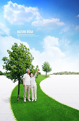 전신 PSD 나무 식물 구름 편집이미지 부부 커플 여자 할아버지 노년 남자 길 할머니 자연 하늘 서기 미소 웃음 사람 동양인 손짓 잔디 초원 성인 두명 노부부 가리킴 풀 노인만 성인만 이미지편집 자연요소 관계 모션 표정 인종 생태계 파일형식