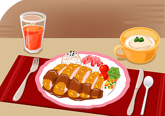 그릇 접시 음료 음식 포크 토마토 일러스트 방울토마토 밥 잔 서양음식 요리 사람없음 컵 숟가락 식사 나이프 칼 수프 커틀릿 돈가스 브로콜리 국내일러스트 AI파일 식기 채소 수저 파일형식 벡터