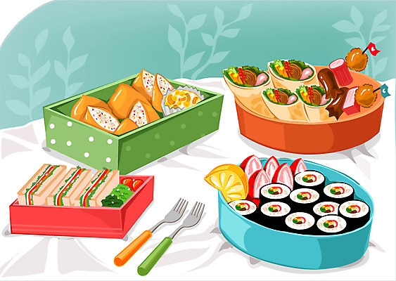 음식 포크 과일 일러스트 딸기 디저트 샌드위치 요리 사람없음 꼬치 분식 레몬 김밥 도시락 롤 유부초밥 찬합 국내일러스트 식기 초밥