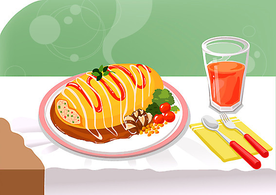 그릇 접시 음료 음식 포크 토마토 일러스트 방울토마토 밥 잔 서양음식 요리 사람없음 컵 계란 숟가락 식사 케첩 덮밥 오므라이스 오믈렛 국내일러스트 AI파일 식기 채소 수저 알 소스_음식 계란요리 파일형식 벡터