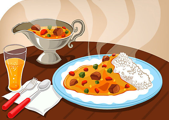 그릇 접시 음료 음식 포크 일러스트 밥 잔 요리 사람없음 컵 숟가락 식사 덮밥 인도문화 인도음식 카레라이스 동남아음식 카레덮밥 국내일러스트 AI파일 동양문화 식기 외국문화 수저 인도_나라 카레 동양음식 파일형식 벡터