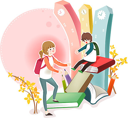 식물 건축물 여자 어린이교육 교육 남자 꽃 어린이 시계 가방 일러스트 상상 책가방 미소 웃음 사람 소녀 소년 두명 건물 책 독서 필기구 연필 시계탑 등교 하교 백팩 어린이만 국내일러스트 AI파일 잡화 건축 문구용품 학용품 표정 탑 등하교 파일형식 벡터