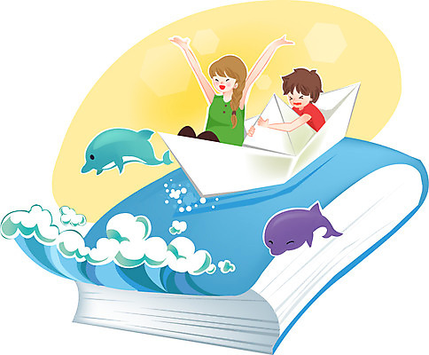 여자 어린이교육 교육 남자 어린이 파도 일러스트 상상 어류 미소 웃음 사람 소녀 소년 두명 책 독서 손들기 무서움 돌고래 종이배 선박 어린이만 국내일러스트 AI파일 감정 바다 수상교통 포유류 모션 표정 수중동물 종이접기 파일형식 벡터