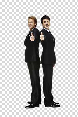스튜디오촬영 전신 서양인 외국인 백인 편집이미지 남자 포즈 비즈니스 모션 실내 서기 미소 웃음 사람 동양인 정장 손짓 성인 두명 손들기 기댐 엄지손가락 최고 직장인 비즈니스맨 따봉 맞대기 PNG 남자만 성인남자만 성인만 편집소스 직업 옷 손가락 표정 인종 내부 파일형식