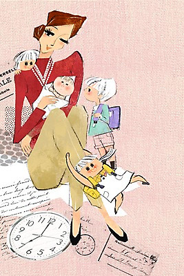 전신 PSD 여자 남자 딸 아들 어린이 시계 일러스트 엄마 사랑 미소 웃음 사람 앉기 소녀 소년 여러명 성인 부모 육아 자녀 아기 모성애 열정 슈퍼맘 국내일러스트 감정 다수 가족 모션 표정 주부 파일형식