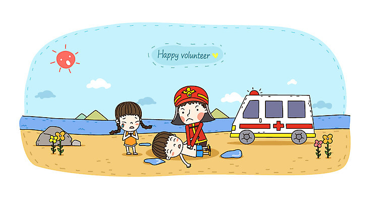 전신 식물 구름 여자 남자 꽃 어린이 바다 일러스트 자동차 사람 앉기 소녀 소년 여러명 성인 해변 태양 봉사 도움 자원봉사자 구급차 구조원 사회이슈 사회봉사 심폐소생술 응급조치 응급치료 국내일러스트 AI파일 자연요소 직업 육상교통 다수 컨셉 모션 치료 응급 파일형식 벡터