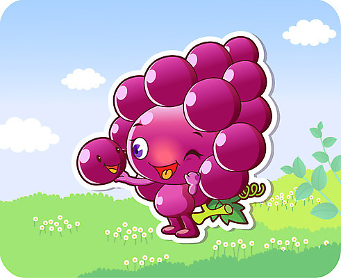 식물 구름 캐릭터 열매 꽃 음식 컬러 과일 일러스트 홍보캐릭터 하늘 포도 윙크 미소 웃음 들기 잔디 초원 사람없음 농작물 보라색 특산물 음식캐릭터 과일캐릭터 식물캐릭터 포도알 포도캐릭터 일러캐릭터 AI파일 자연요소 농업 모션 표정 파일형식 벡터