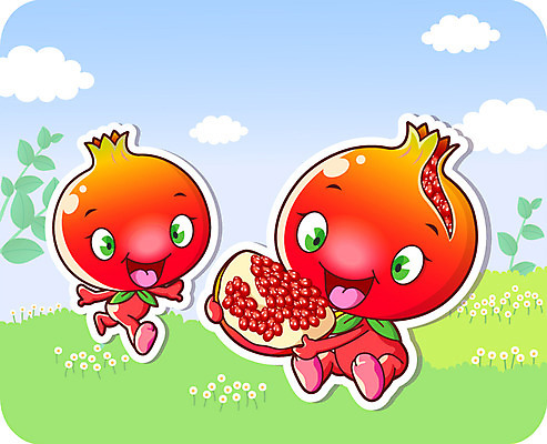 식물 구름 캐릭터 응시 음식 컬러 과일 일러스트 홍보캐릭터 하늘 미소 웃음 들기 잔디 초원 사람없음 빨간색 특산물 음식캐릭터 과일캐릭터 석류 식물캐릭터 일러캐릭터 AI파일 자연요소 시선 모션 표정 파일형식 벡터