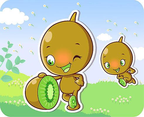 식물 구름 캐릭터 꽃 음식 과일 일러스트 홍보캐릭터 하늘 키위 윙크 미소 웃음 잔디 초원 사람없음 풀 열대과일 특산물 음식캐릭터 과일캐릭터 식물캐릭터 일러캐릭터 AI파일 자연요소 표정 파일형식 벡터