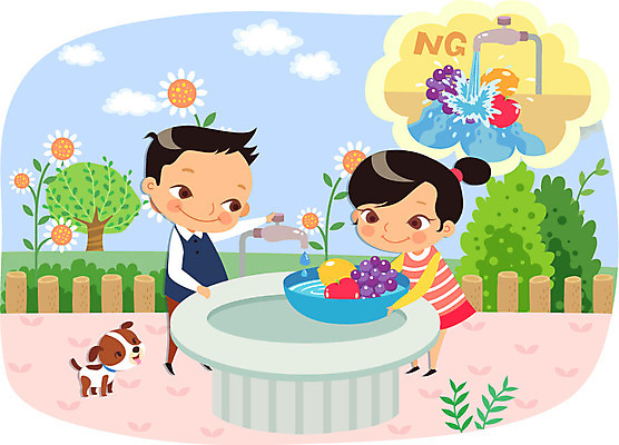 전신 나무 식물 동물 라이프스타일 그릇 여자 남자 꽃 캠페인 과일 일러스트 포도 해바라기 서기 미소 웃음 사람 두명 라이프 물 울타리 자연보호 환경 그린캠페인 절약 풀 강아지 보호 사과 레몬 환경보전 에코 친환경 수도 물절약 수돗물 절수 수도_상하수도 그린슈머 국내일러스트 AI파일 자연요소 식기 컨셉 모션 자연 표정 생활 담장 반려동물 개 사회이슈 상하수도 파일형식 벡터