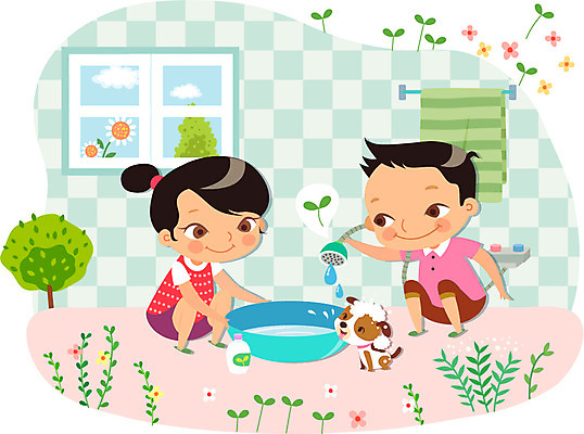 전신 나무 식물 동물 라이프스타일 그릇 여자 남자 꽃 캠페인 일러스트 창문 미소 웃음 들기 사람 앉기 두명 라이프 물 수건 새싹 자연보호 환경 그린캠페인 목욕 욕실 절약 풀 강아지 보호 세제 환경보전 화장실 에코 친환경 샤워기 물절약 대야 절수 그린슈머 국내일러스트 AI파일 자연요소 식기 컨셉 모션 자연 표정 생활 반려동물 위생용품 청결 개 사회이슈 파일형식 벡터