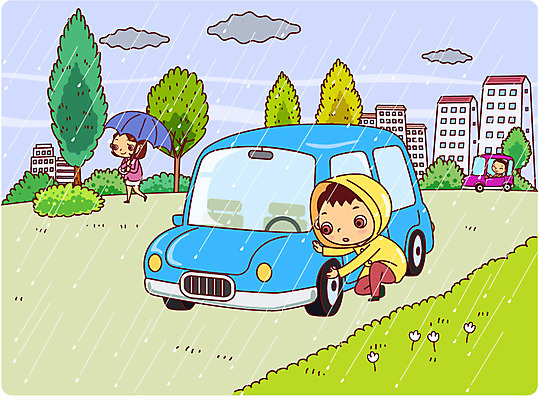 전신 나무 식물 구름 라이프스타일 건축물 여자 남자 교통수단 일러스트 우산 자동차 날씨 서기 미소 웃음 사람 앉기 잔디 두명 건물 라이프 바퀴 비 빗방울 먹구름 확인 검사_조사 타이어 우비 교통안전 안전운전 점검 빗길운전 차량점검 국내일러스트 AI파일 자연요소 옷 건축 육상교통 교통 모션 표정 안전 생활 운전 비_날씨 파일형식 벡터 구름_자연