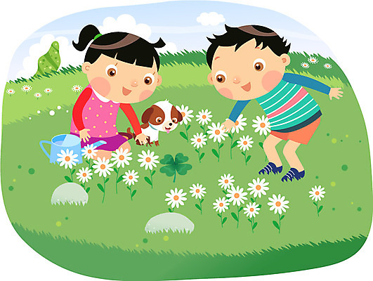 전신 나무 식물 동물 라이프스타일 응시 여자 남자 꽃 어린이라이프 초등학생 어린이 일러스트 놀이 서기 미소 웃음 사람 앉기 소녀 소년 잔디 초원 취미 두명 친구 물뿌리개 풀 개 강아지 네잎클로버 클로버 즐거움 원예 어린이만 국내일러스트 AI파일 학생 시선 감정 포유류 관계 모션 표정 생활 반려동물 파일형식 벡터