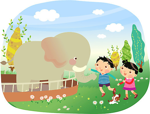 전신 나무 식물 동물 라이프스타일 여자 남자 꽃 어린이라이프 초등학생 어린이 일러스트 포유류 놀이 코끼리 동물원 서기 미소 웃음 사람 손짓 소녀 소년 잔디 초원 취미 두명 친구 울타리 손들기 풀 개 강아지 축사 즐거움 어린이만 국내일러스트 AI파일 학생 건축물 감정 관계 모션 표정 생활 담장 반려동물 축산업 파일형식 벡터